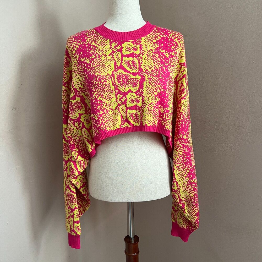 No.1 Los Angeles Snake Print Cropped Sweater Pink Yellow y2k Festival Size Large
